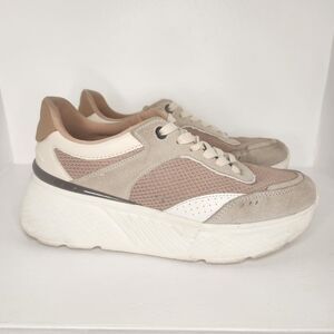 ZARA Platform Fashion Sneakers Women's Size 7.5 Mauve Taupe White Everyday Shoe